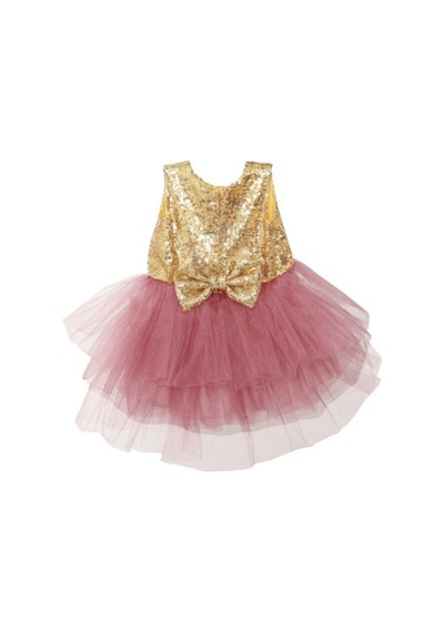 Moms and Babies Kız Çocuk Bebek Pembe Ve Gold Renkli Abiye Elbise Mevlit Elbisesi 0-7 Yaş Gold-pembe