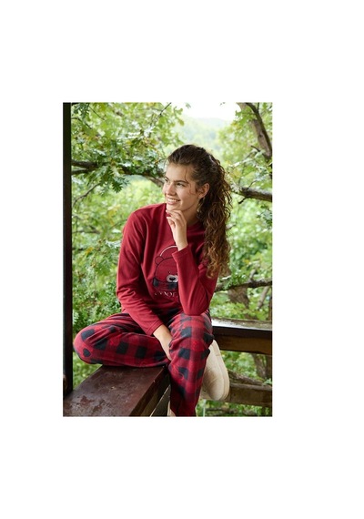 Aydoğan | Kadın Uzun Kol Kışlık Kalın Polar Pijama Takım Bordo
