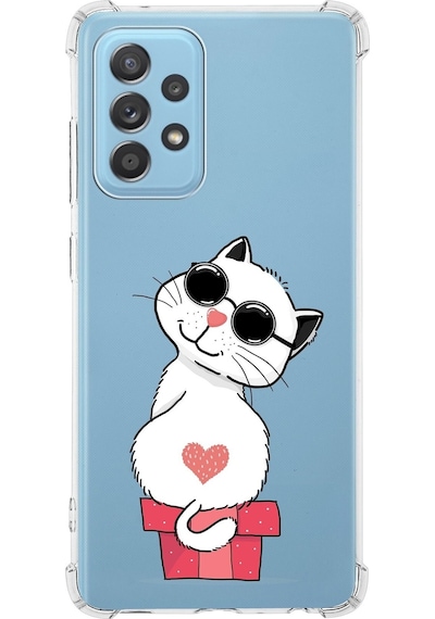 Samsung Galaxy A52s Uyumlu Köşe Korumalı Antişok Kapak Cool Cat Tasarımlı Şeffaf Silikon Kılıf