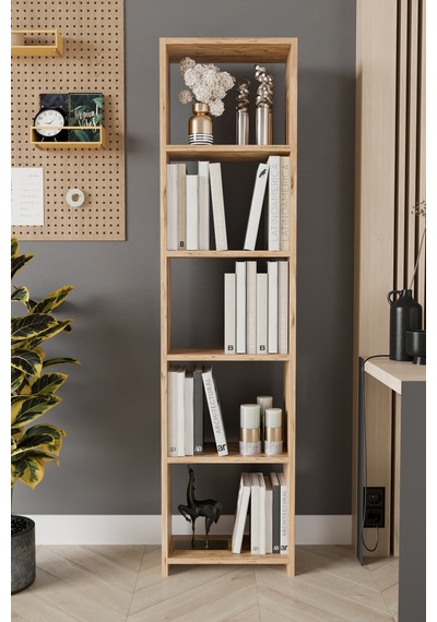 Uludağ 5 Raflı Kitaplık Dekoratif Kitaplık Modern Kitaplık-meşe Kahverengi