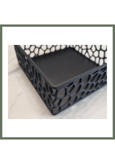 Bezos 3d Baskı Organik Desenli Peçetelik Kokteyl Peçete Tutucu 12,5x12,5 Cm Delikli Peçete Standı - Siyah Bezos1