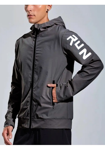 Ghassy Co.erkek Sportif Run Baskılı Rüzgar Ve Su Geçirmez File Astar Yürüyüş Spor Fitness Yağmurluk Füme
