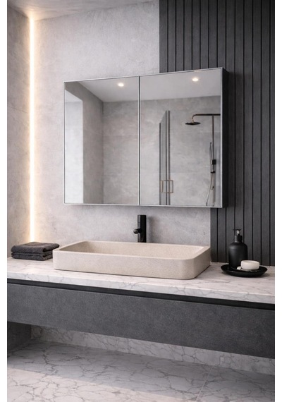 Lavabo Üstü Aynalı Banyo Dolabı Çok Amaçlı Duvar Dolabı Beyaz