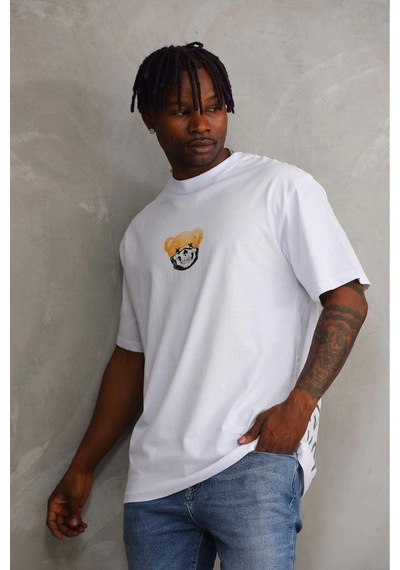 Erkek Baskılı T-shirt Kısa Kol Bisiklet Yaka Regular Tişört - Beyaz