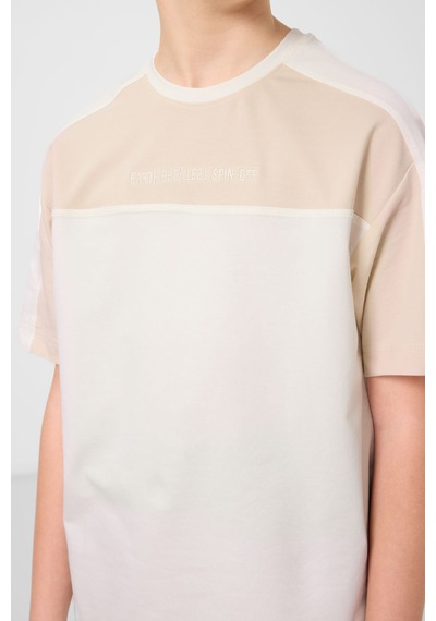Tommylife Ekru Pamuklu Yumuşak Dokulu Oversize Fit Baskılı Erkek Çocuk T-shirt - 11290 Ekru