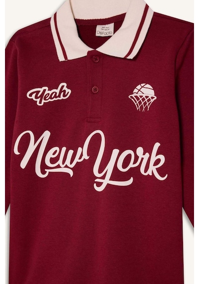 Defacto Erkek Çocuk Polo Yaka Baskılı Tişört G6291a826spbr284 Bordo-br284