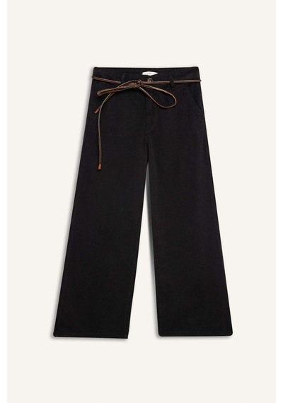 DeFacto Kız Çocuk Wide Leg Geniş Paça Pamuklu Pantolon D9133A825SPBK27 Siyah