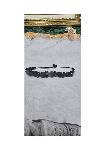 El İşçiliği Yaprak Motifli Kuka Ağacı Bileklik Siyah