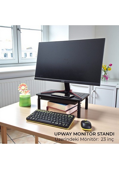 Upway Çekmeceli Metal Laptop & Monitör Standı - Yükseklik Ayarlı 20 Kg Kapasiteli