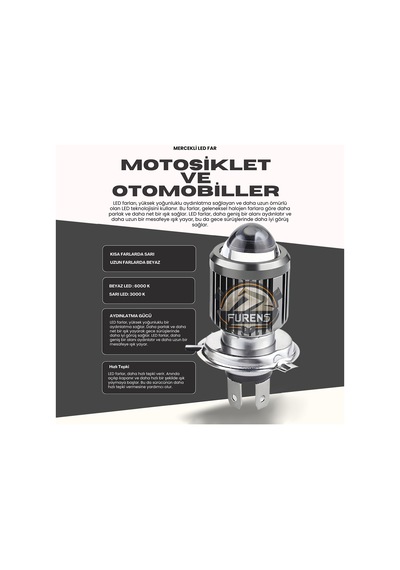 H4 Zenon 3 Fişli Motorsiklet Farı Çift Devre Uzun Kısa 12v Tek Adet Fiyatıdır