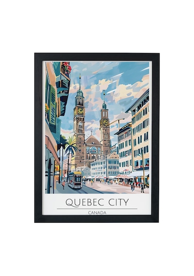 Quebec Cıty Canada Ahşap Çerçeveli Dekoratif Duvar Tablosu Siyah