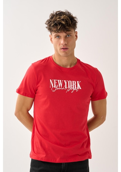 Oversize Bisiklet Yaka Baskılı T-shirt Antrasit