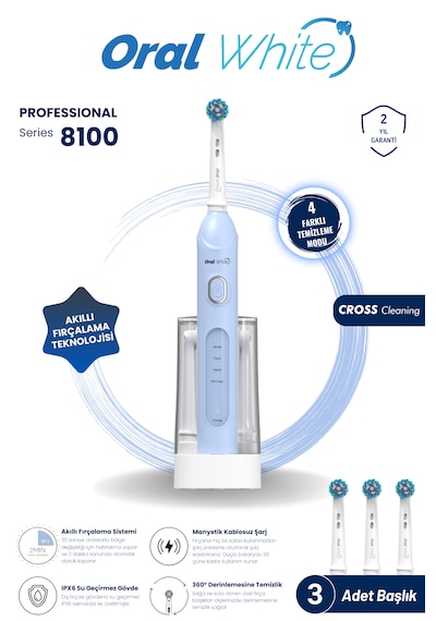 Oral White 4 Modlu Professional 8100 Şarjlı Diş Fırçası İkili Set
