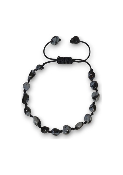 Kar Tanesi Obsidyen Bileklik Makrome Ayarlı 405-4 Siyah