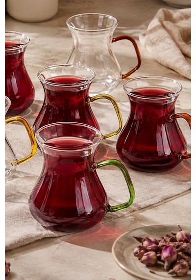 Perotti 16013 Ehl-i Keyf Renkli 6'lı Borosilikat Çay Bardağı Set Renkli