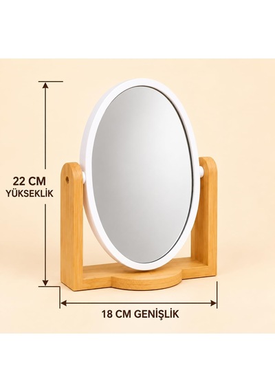 Tr Ahşap Ayaklı Büyük Oval Masa Aynası, 22 X 18 Cm, Ayarlanabilir Açılı Beyaz Çerçeveli Makyaj, Cilt Bakımı Genel