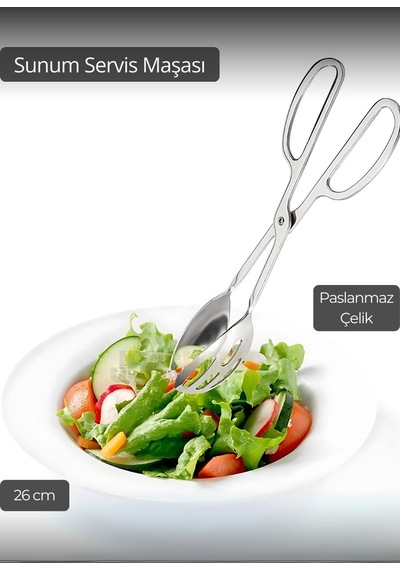 Salata Maşası Paslanmaz Çelik Maşa Pişirme Maşası Barbekü Maşası Kek Maşası 26 Cm