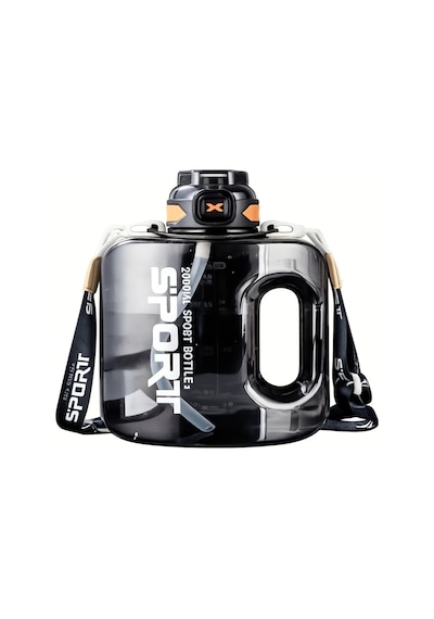 Polham 2 Litre Sporcu Su Matarası Pipetli Açılır Kapak,taşıma Askılı,sızdırmaz Tasarım, Bpa İçermez Siyah