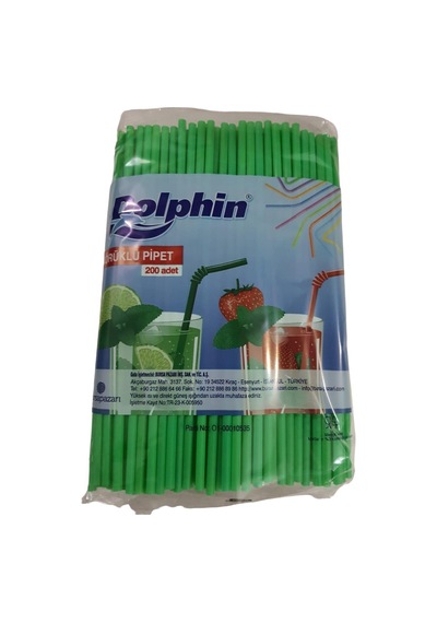 Dolphin Renkli Körüklü Pipet Boy : 21,5 Cm Pk:200 Lü 5 Mm Çap Paketler Tek Renktir