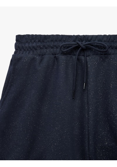 Koton Slim Fit Beli Bağcıklı Cepli Simli Mini Şort Lacivert 6sal40139ık