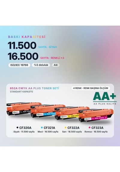 Hp 652a Cmyk Uyumlu Toner Seti Aa Plus / Color Laserjet Enterprise M651 / Flow Mfp M680 / Cf320a / Cf321a / Cf322a / Cf323a