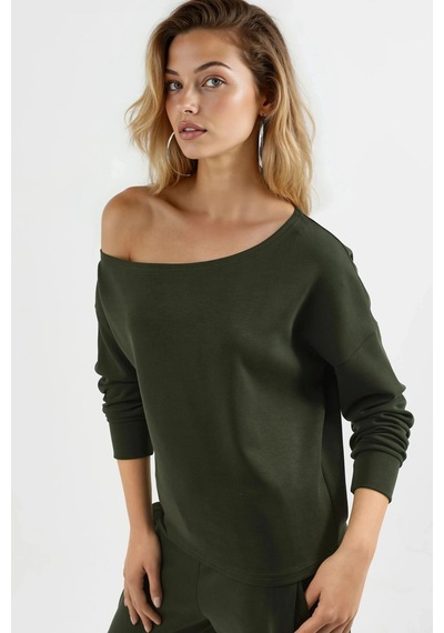 Hiccup Busem Asimetrik Yakalı Rahat Kesim Sweatshirt Yeşil