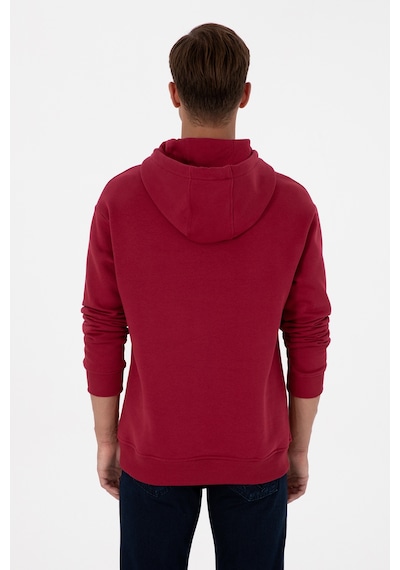 U.S. Polo Assn. Erkek Oversize Fit Kapüşonlu Şardonlu Koyu Frambuaz Basic Sweatshi 50313782-VR104