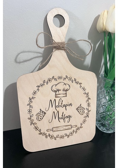 Kişiye Özel Yazılı Ahşap Dekoratif Mutfak Süsü 29x18 Cm Açık Kahverengi