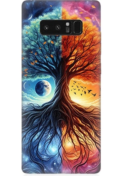 Samsung Galaxy Note 8 Uyumlu Hayat Ağacı Ve Gece Gündüz Desenli Silikon Kılıf Çok Renkli