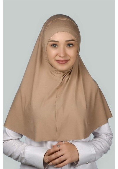 Altobeh Hazır Türban Peçeli Pratik Eşarp Tesettür Nikaplı Hijab - Namaz Örtüsü Sufle (XL) - Koyu Bej