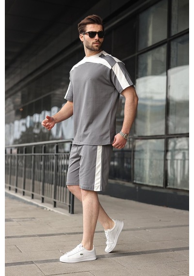 Madmext Füme Erkek Şort T-shirt Takımı E7346 Füme