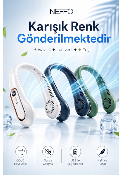 Boyuna Takılan Fan Mini Klima Serinletici Vantilatör Led Ekranlı 3 Seviye Şarjlı Boyunluk Fan