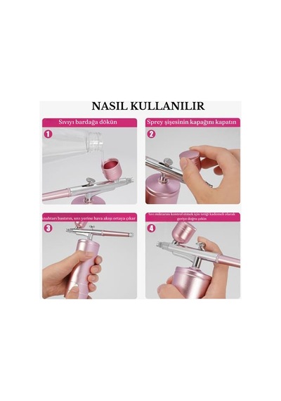 Şarjlı Airbrush Boya Tabancası Seti Kompresörlü Tırnak Sanatı, Hobi Boyama, Pasta Süs, Nemlendirici Sprey - 929905823