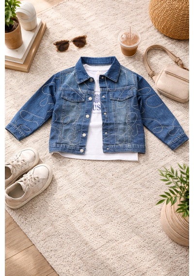 Uğur Bebe Kız Çocuk Kot Takım Taşlı Denim Kot Ceket Jean Pantolon Tişört 3 Lü Kombin Şık Trend Bayramlık Mavi Mavi Uğur Bebe Kız Çocuk Kot Takım Taşlı Denim Kot Ceket Jean Pantolon Tişört 3 Lü Kombin Şık Trend Bayramlık Mavi Mavi