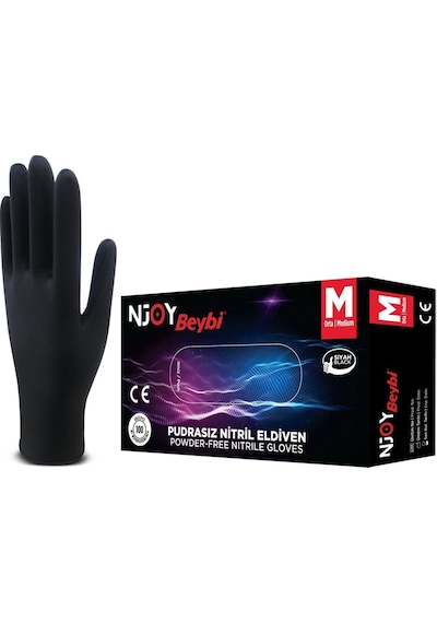 Muayene Medium Pudrasız Njoy Nitril Siyah Eldiven Siyah