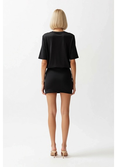 Benerly Kadın Mini Bodycon Kısa Kollu Bisiklet Yaka Esnek Örme Elbise Las Siyah