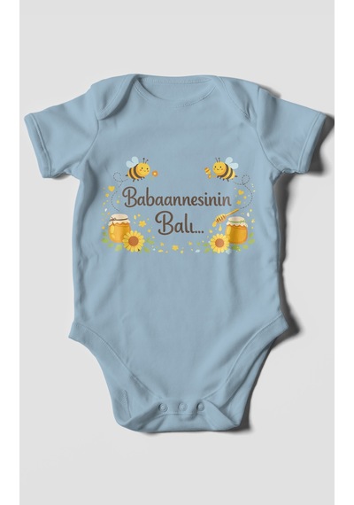 Morivokids Babannesinin Balı Kısa Kollu Bebek Body %100 Pamuk Bebe Mavisi