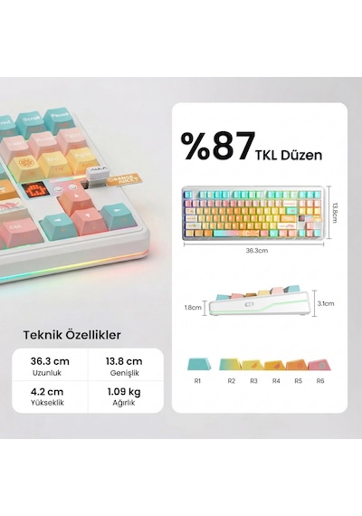 Aula F87 Pro V2 Mekanik Rgb Tkl Meteor Ice Cream Switch Kablosuz Makrolu Hot Swap Klavye Orange Juice