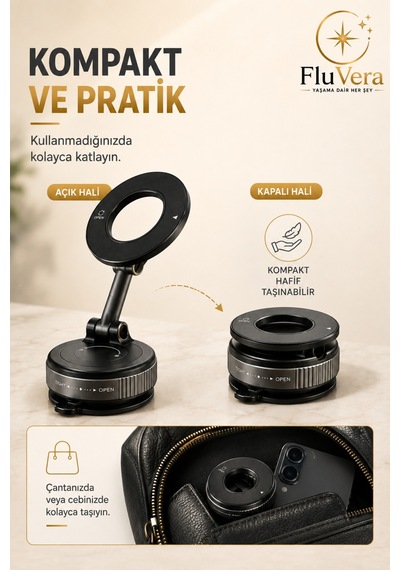 Manyetik Telefon Tutucu 360 Döner Başlık 180 Ayarlanabilir Katlanabilir Masaüstü Telefon Standı Siyah