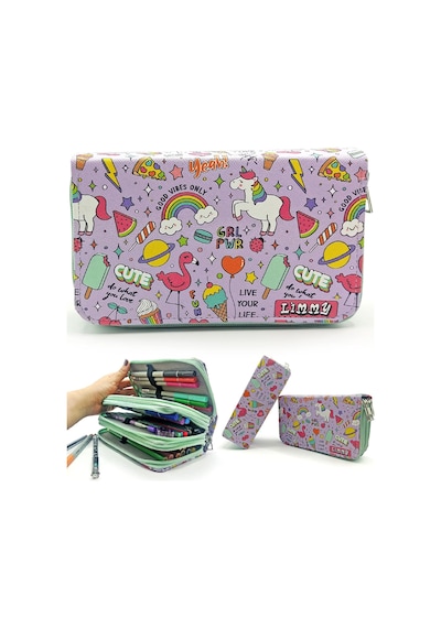 Kalem Kutusu Unicorn-flamingo Kawai Organizer Kalemkutu Vegan Deri Üç Bölmeli Kalemlik - Yeşil Beyaz - Çok Renkli Kalem Kutusu Unicorn-flamingo Kawai Organizer Kalemkutu Vegan Deri Üç Bölmeli Kalemlik - Yeşil Beyaz - Çok Renkli