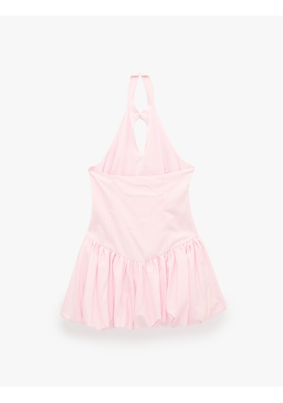 Koton Kolsuz Slim Fit Fiyonk Detaylı Halter Yaka Mini Balon Elbise Pembe 6sal80178ıw Gül