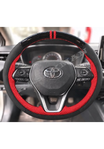 Toyota Yaris Cross Dikme Direksiyon Kılıfı Parlak Siyah Kırmızı Detaylı Kırmızı Çift Yüzük Ve Dikiş 2020-2026