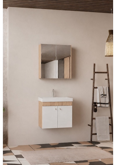 Milano 60 Cm, Lavabolu Banyo Dolabı Seti, Lavabo Dahil, Ayna Dahil, Sonomo Meşe, Mdf Beyaz - Sonomo Milano 60 Cm, Lavabolu Banyo Dolabı Seti, Lavabo Dahil, Ayna Dahil, Sonomo Meşe, Mdf Beyaz - Sonomo