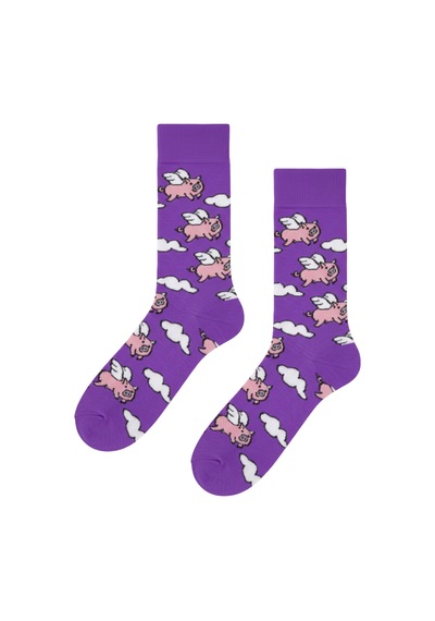 Carnaval Socks Mor Domuz Desenli Renkli Çorap Çok Renkli