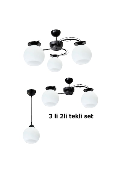 İlay Modern Siyah Lasa Camlı Salon Oturma Odası Avizesi Avize Seti Siyahh