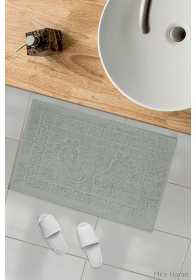 2 Li Ayak İzli Banyo Ayak Havlusu %100 Pamuklu Renkli 50x70 Cm Menom Gri