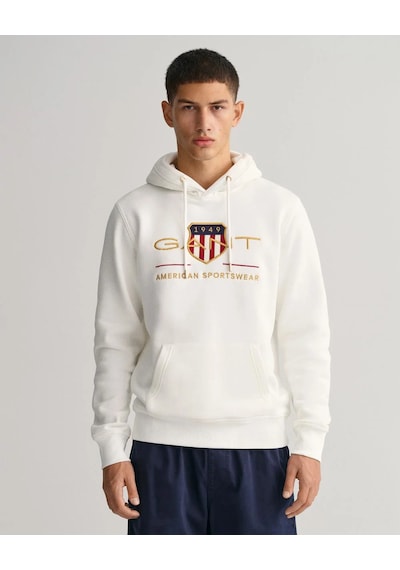 Gant Erkek Kapşonlu Sweatshirt Yandan Cepli Krem - Beyaz