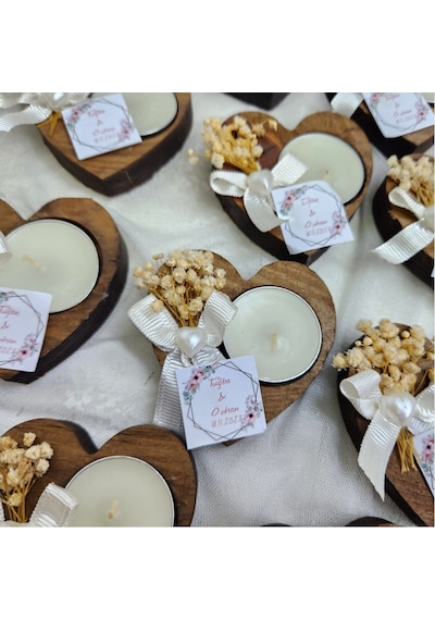 Söz Nişan Nikah Hediyelik Kalp Mumluk Ahşap Hediyelik 15 Adet