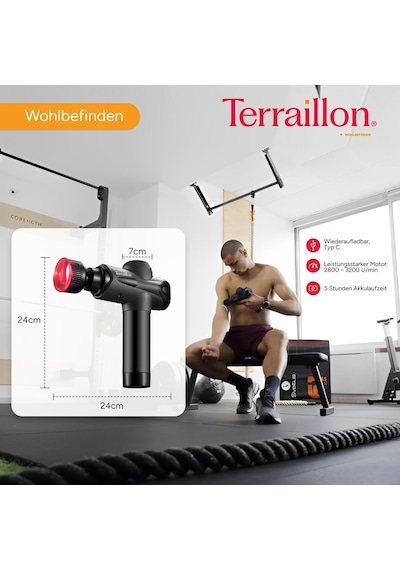 Terraıllon - Gun Masaj Uzmanı - Çok Bölgeli Masaj Tabancası, 20 Hız 2800-3200 Rpm, Dijital Ekran, Entegre Zamanlayıcı, 5 Silikon Aparat, 1 Sıcak-soğuk Dahil, Usb-c, Dahil. Kasa, Siyah Terraıllon - Gun Masaj Uzmanı - Çok Bölgeli Masaj Tabancası, 20 Hız 2800-3200 Rpm, Dijital Ekran, Entegre Zamanlayıcı, 5 Silikon Aparat, 1 Sıcak-soğuk Dahil, Usb-c, Dahil. Kasa, Siyah