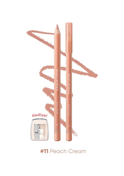 Kremsi Formüle Sahip Dudak Kalemi Ve Kalemtıraş Seti Velvet Lip Pencil Set 11 Peach Cream